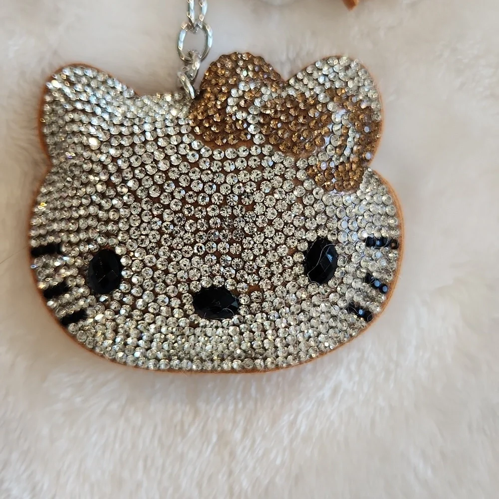 Hello Kitty Rhinestone Cat Keychain with Tassel Bag Charm